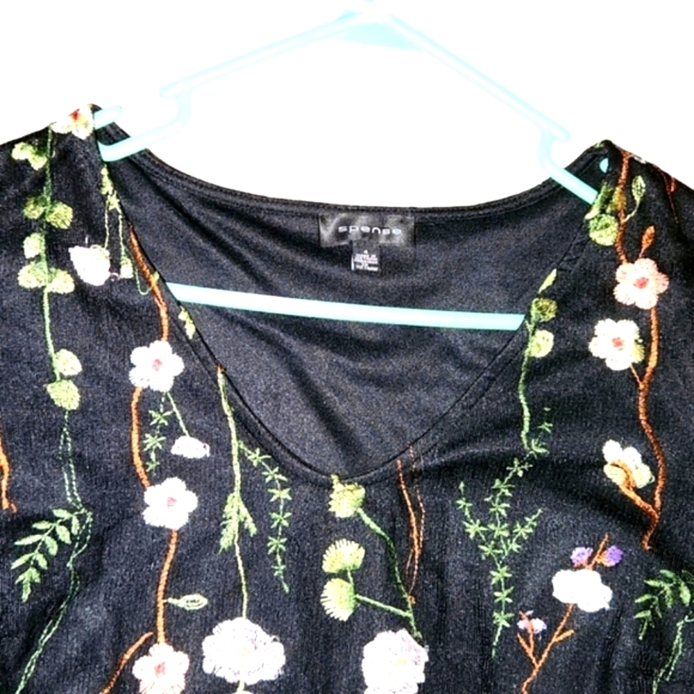 Spense Black Embroidered Floral Dress Sheer Overlay Size 4 - Picture 5 of 7